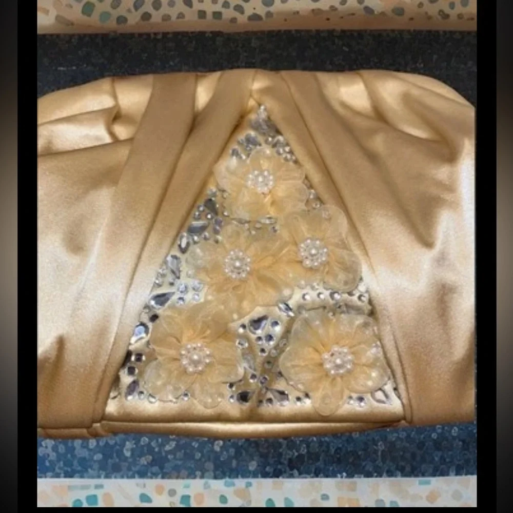 Badgley Mischka Gold Clutch Vintage Elegant Style Floral Pearls Rhinestones NWT